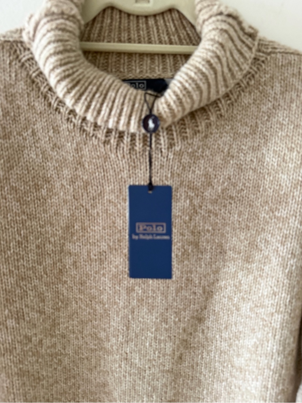 NWT Polo by Ralph Lauren Wool/Cashmere Oversized Beige Cowl Neck Sweater $398 - Picture 2 of 5
